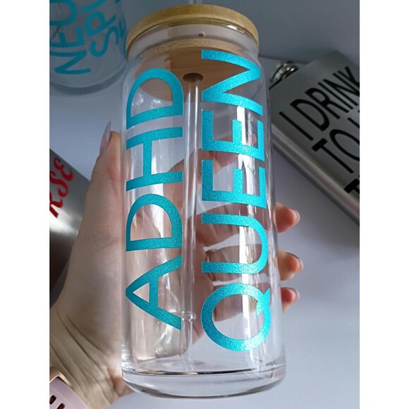 ADHD Queen 20oz Glass Cup | Iced Coffee | Bamboo Lid - Picture 10 of 10